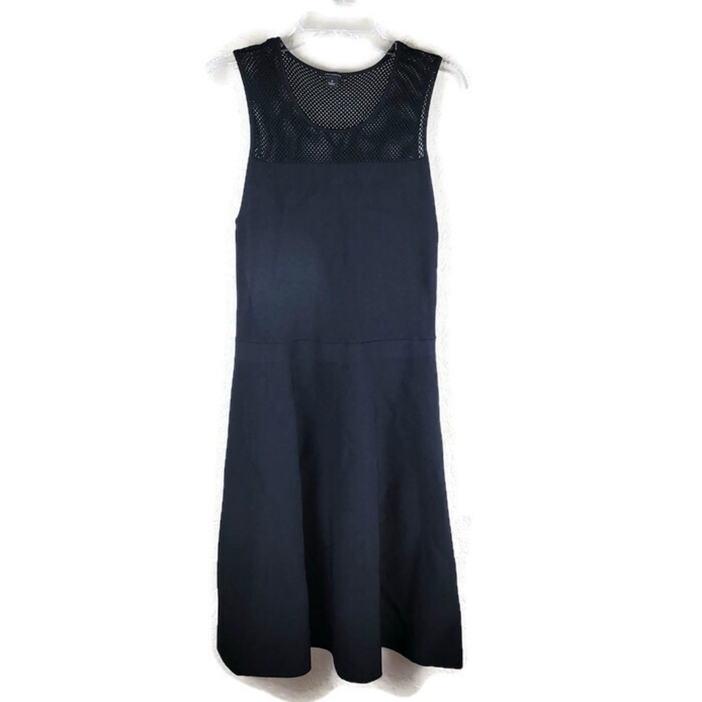 Ann Taylor Black Mesh Detail Midi Dress